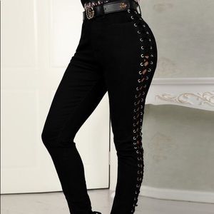 LACE UP SKINNY PANTS